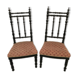 Pair of Napoleon III low chairs, wood turned and blackened