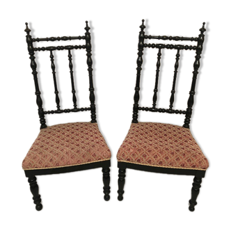 Pair of Napoleon III low chairs, wood turned and blackened