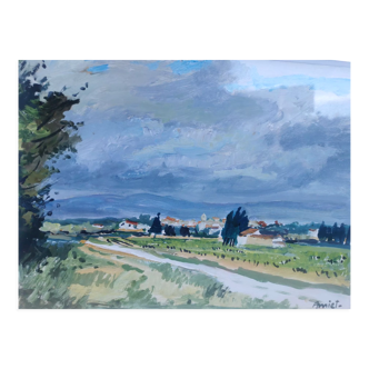 Country landscape painted in gouache by Amiet
