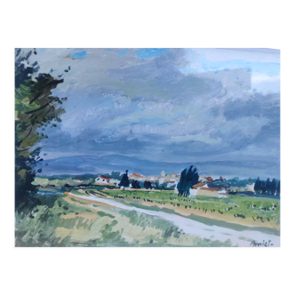 Paysage de campagne peint à la gouache par Amiet