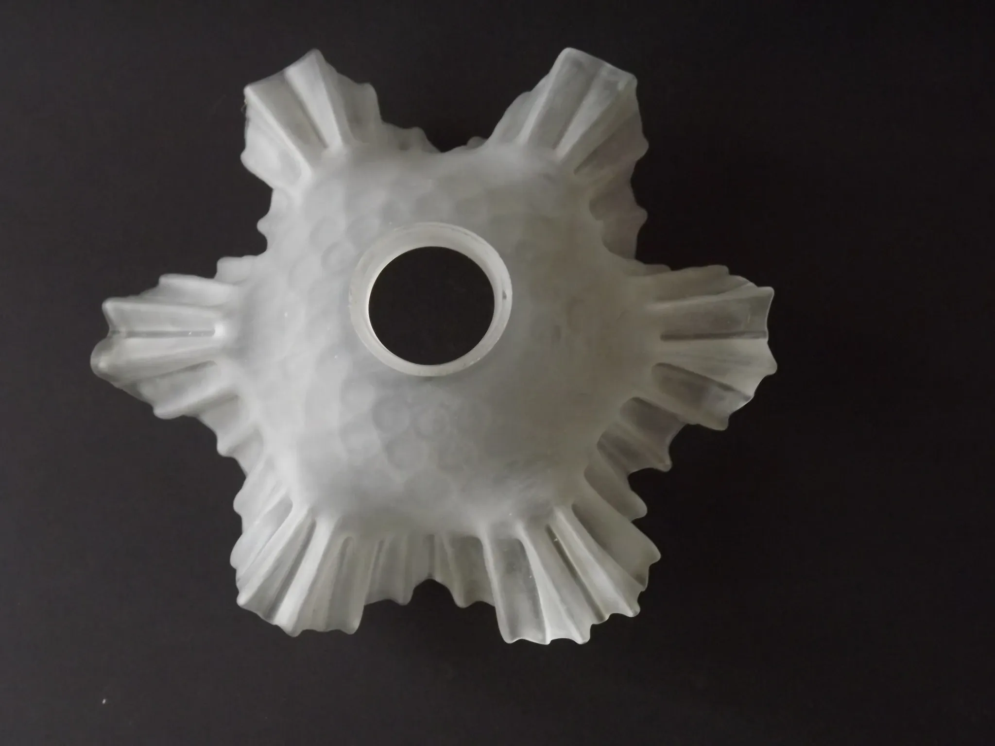 French Vintage 1930s Patterned White Frilled Glass Shade - Art Deco Lightin