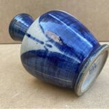 Glazed ceramic vase by Marcel Noverraz, signed, with vintage blue decoration.