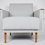 Fauteuil moderne du milieu du siècle, restauré, 1960, tissu gris clair