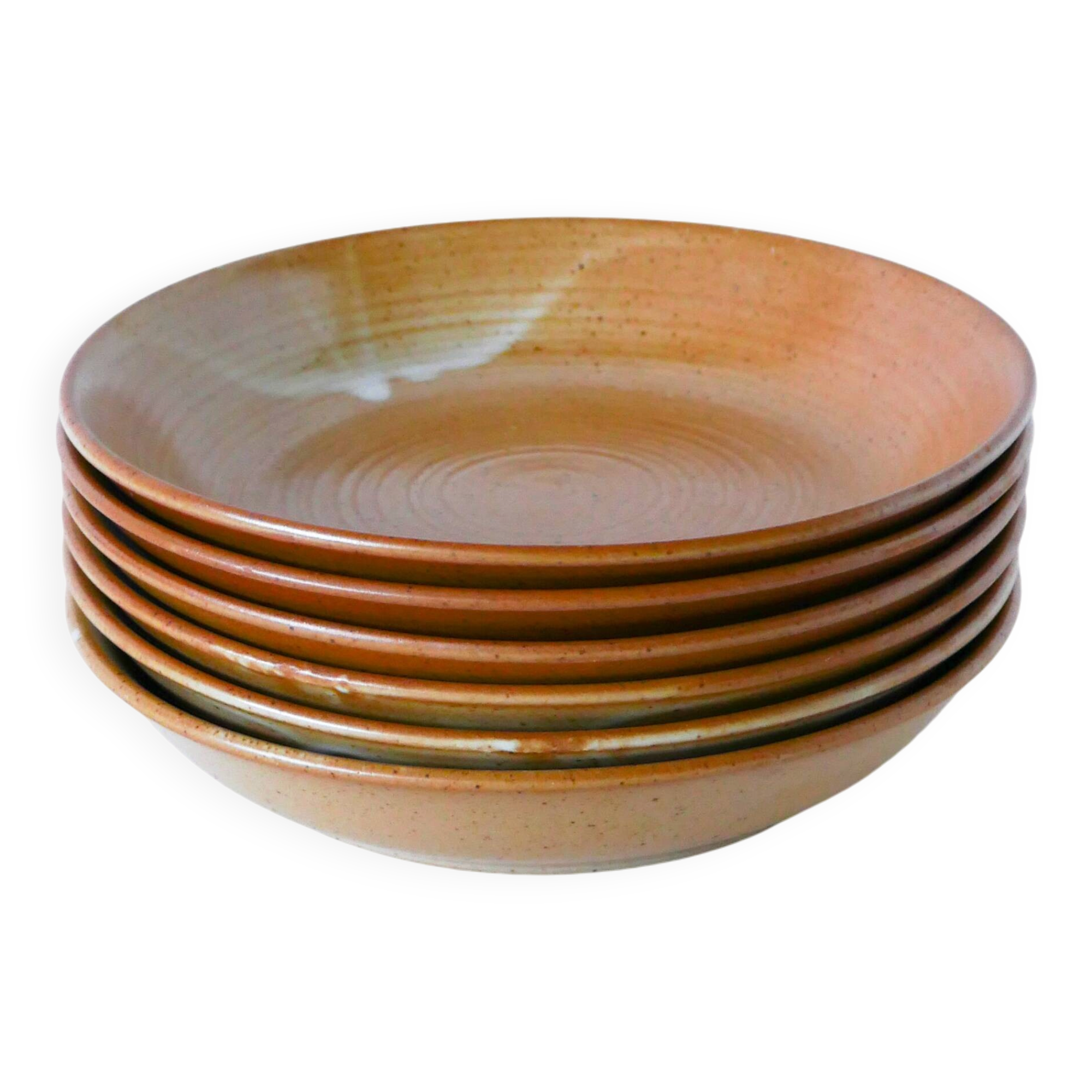 Lot de 6 assiettes creuses en grès, 1970 - 19 cm