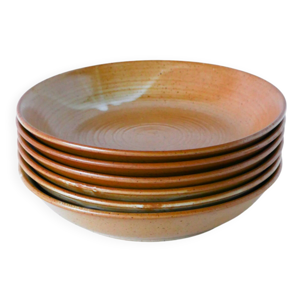 Lot de 6 assiettes creuses en grès, 1970 - 19 cm