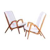 White Mid century armchairs made in Czechia '50s. By Jan Vanek, fully Restored