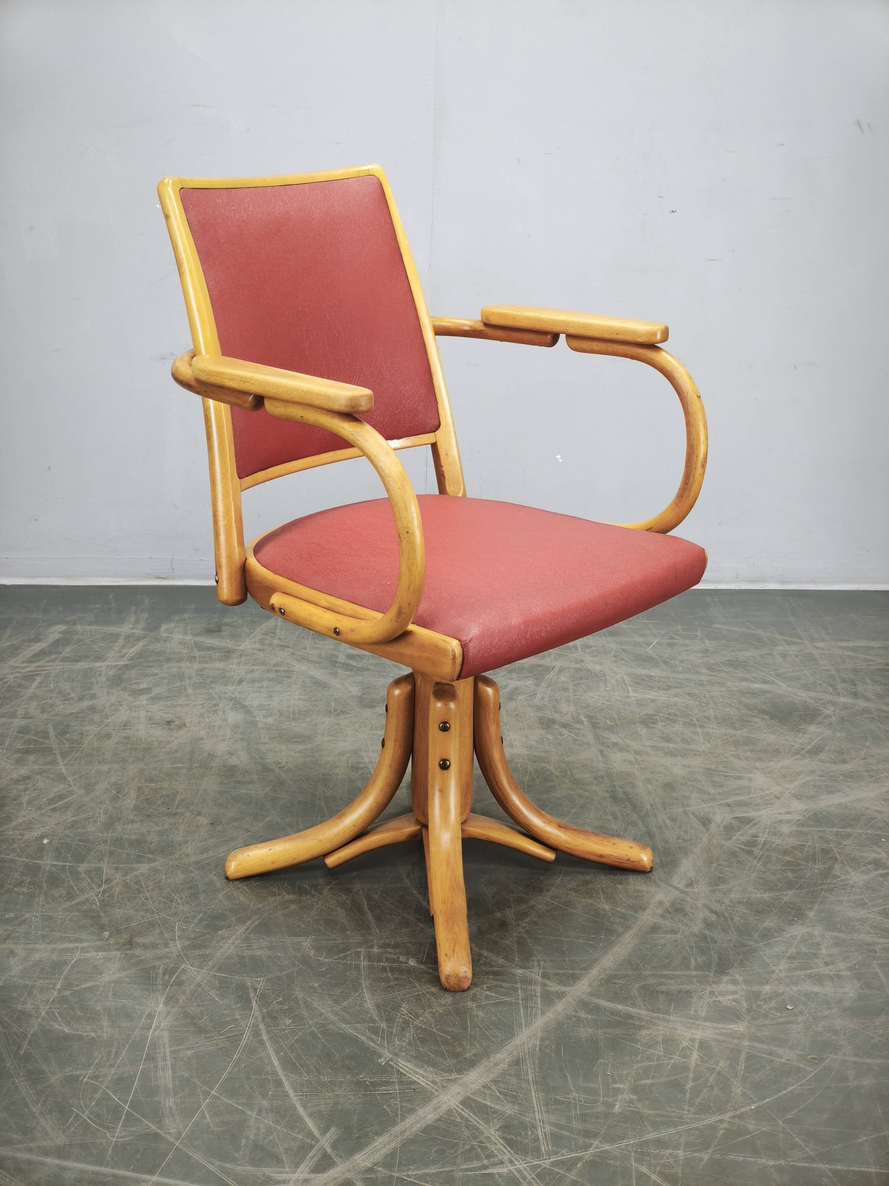 Ligna Adjustable Swivel Office Chair, Czechoslovakia, 1950s