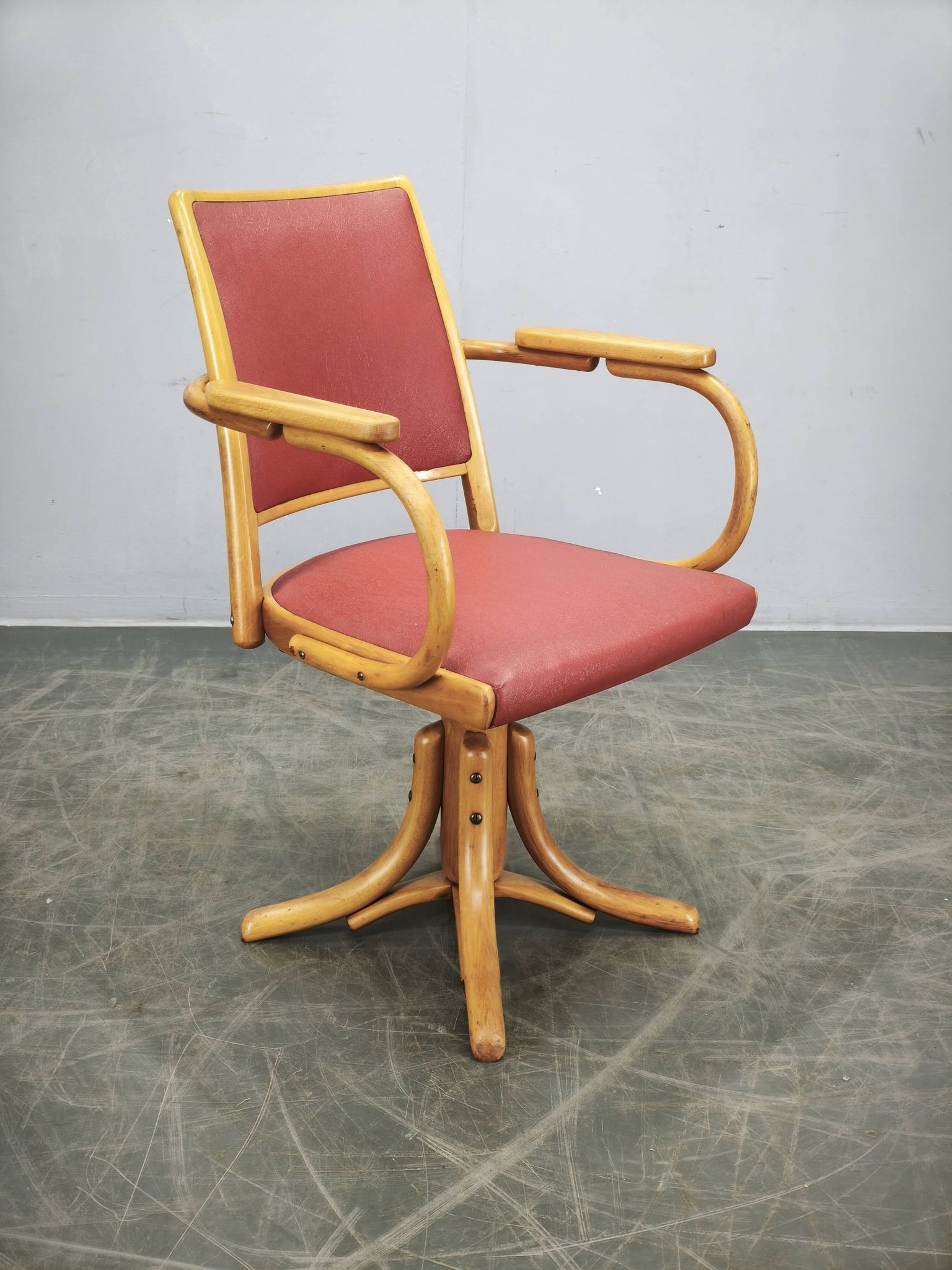 Ligna Adjustable Swivel Office Chair, Czechoslovakia, 1950s