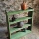 Vintage open pine shelf, original sage green paint, circa 1900–1930.