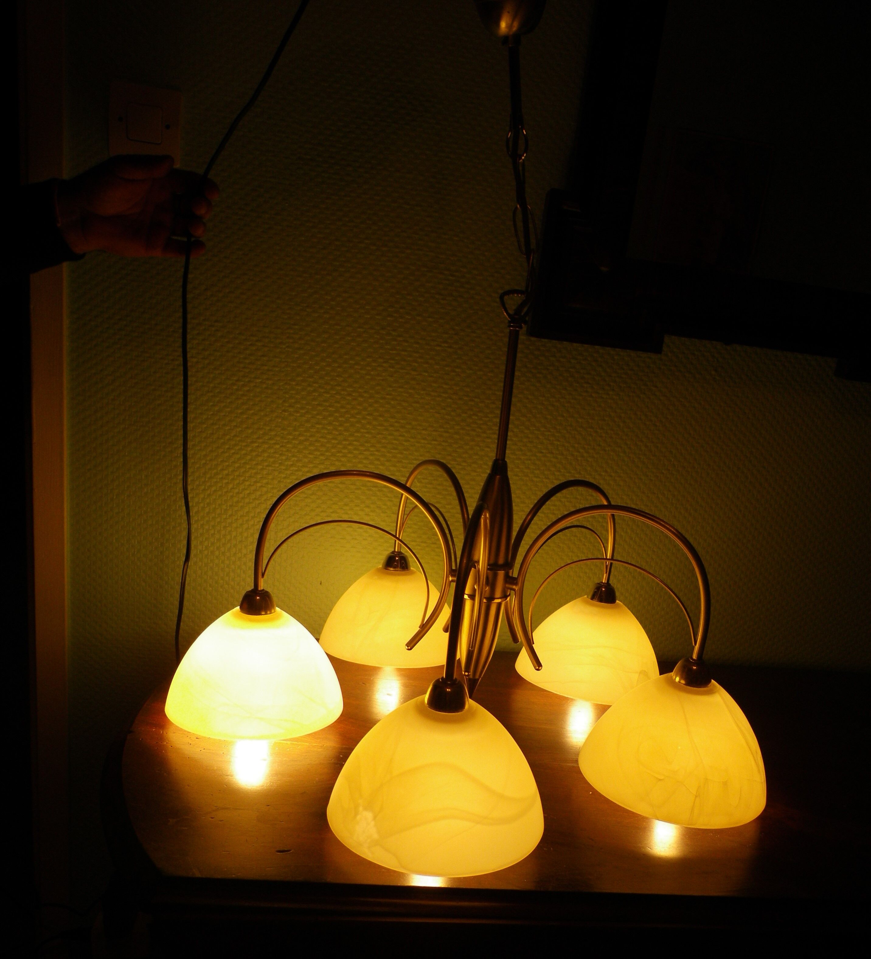 5-branched pendant light from the 70s, Honsel, Germany