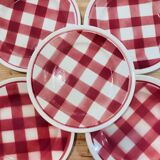 X5 small red checkered plates - Faiencerie new spirit -france-retro-vintage