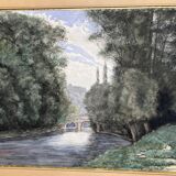 Pinet (h), watercolor landscape with bridge signed dated end of 19th century