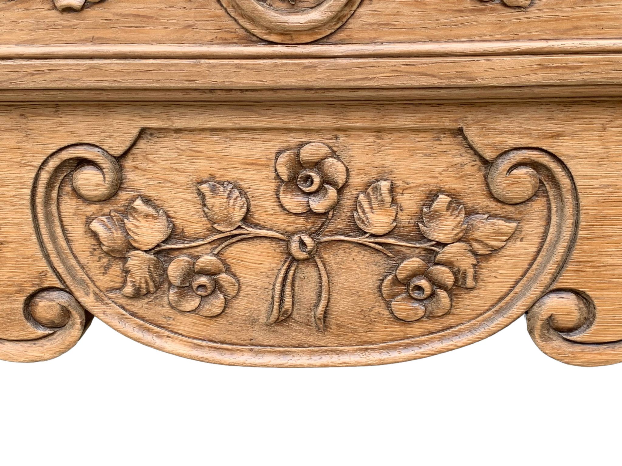 Louis XV style chest of drawers, solid raw oak, 1920.