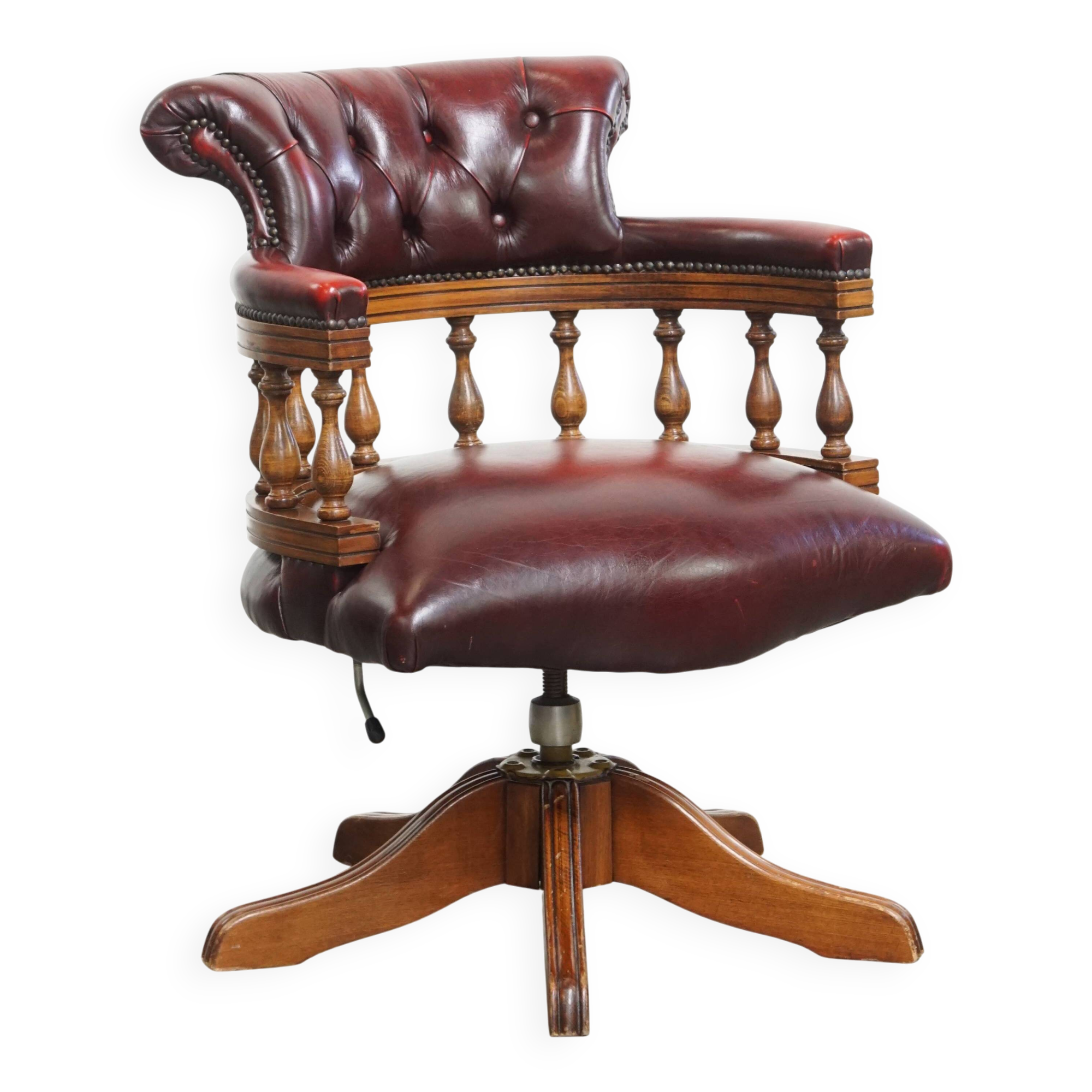 Red Cowhide Leather Chesterfield Office Chair in English Style