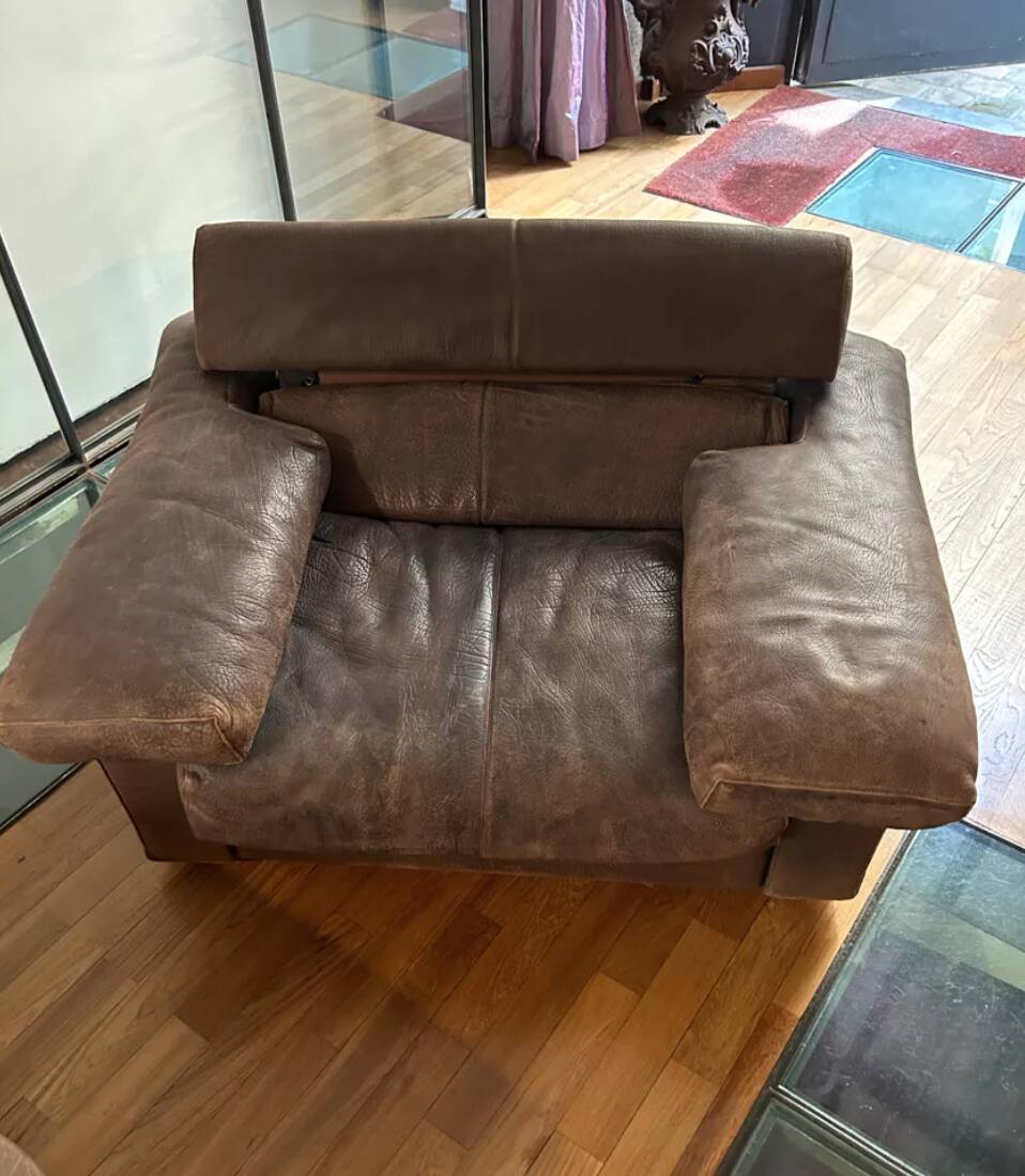 Paire de fauteuils Erasmo vintage, cuir marron, Scarpa pour BB Italia.