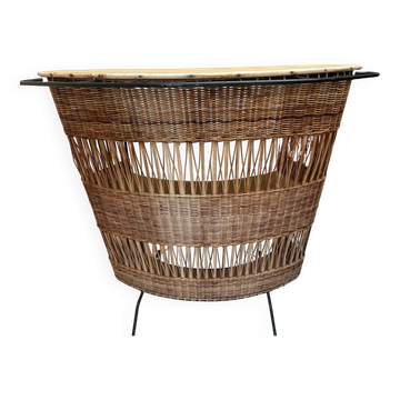 Vintage rattan and metal bar, 60s