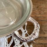 Oval silver-plated metal and glass dish