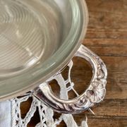 Oval silver-plated metal and glass dish
