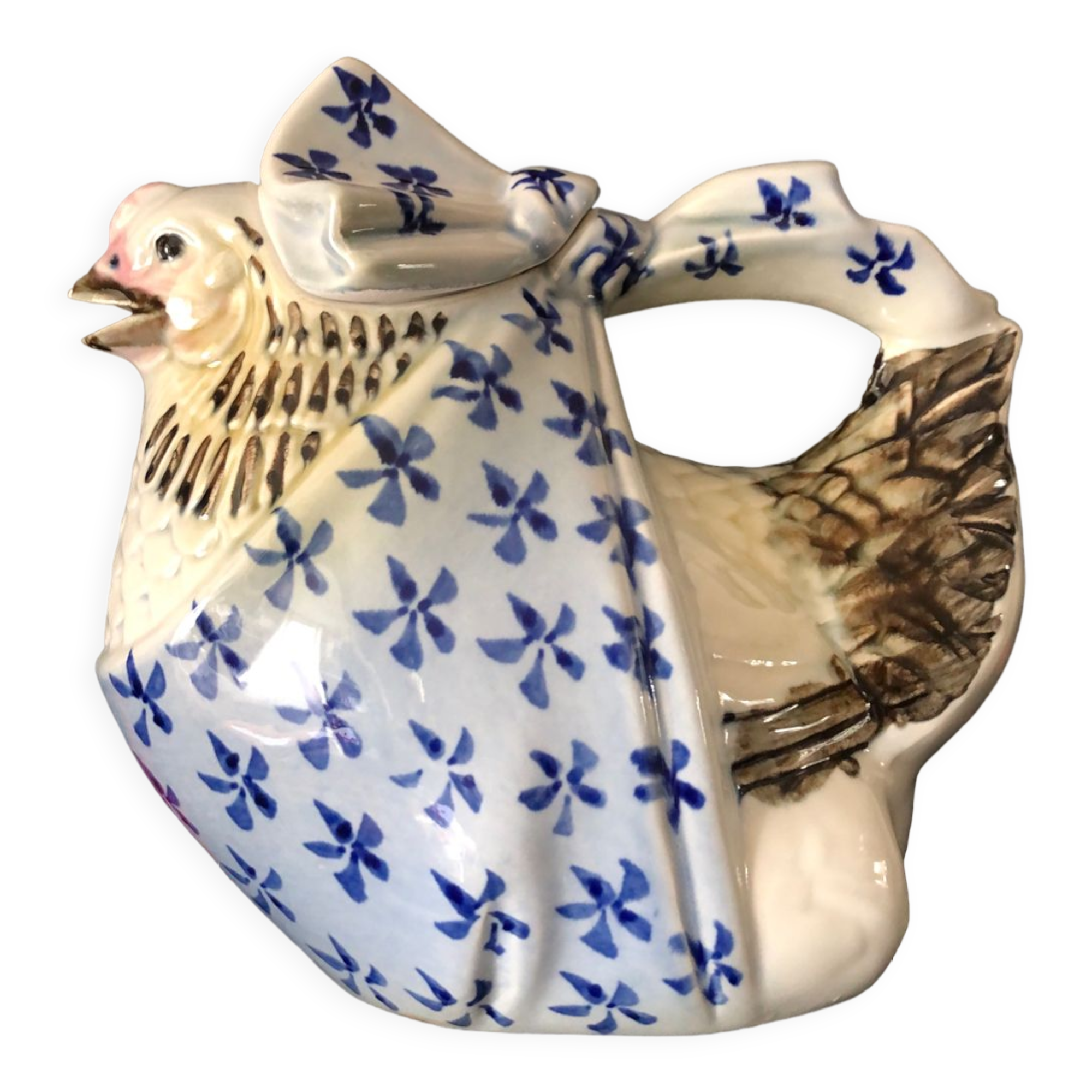 Teapot earthenware decoration vintage hen