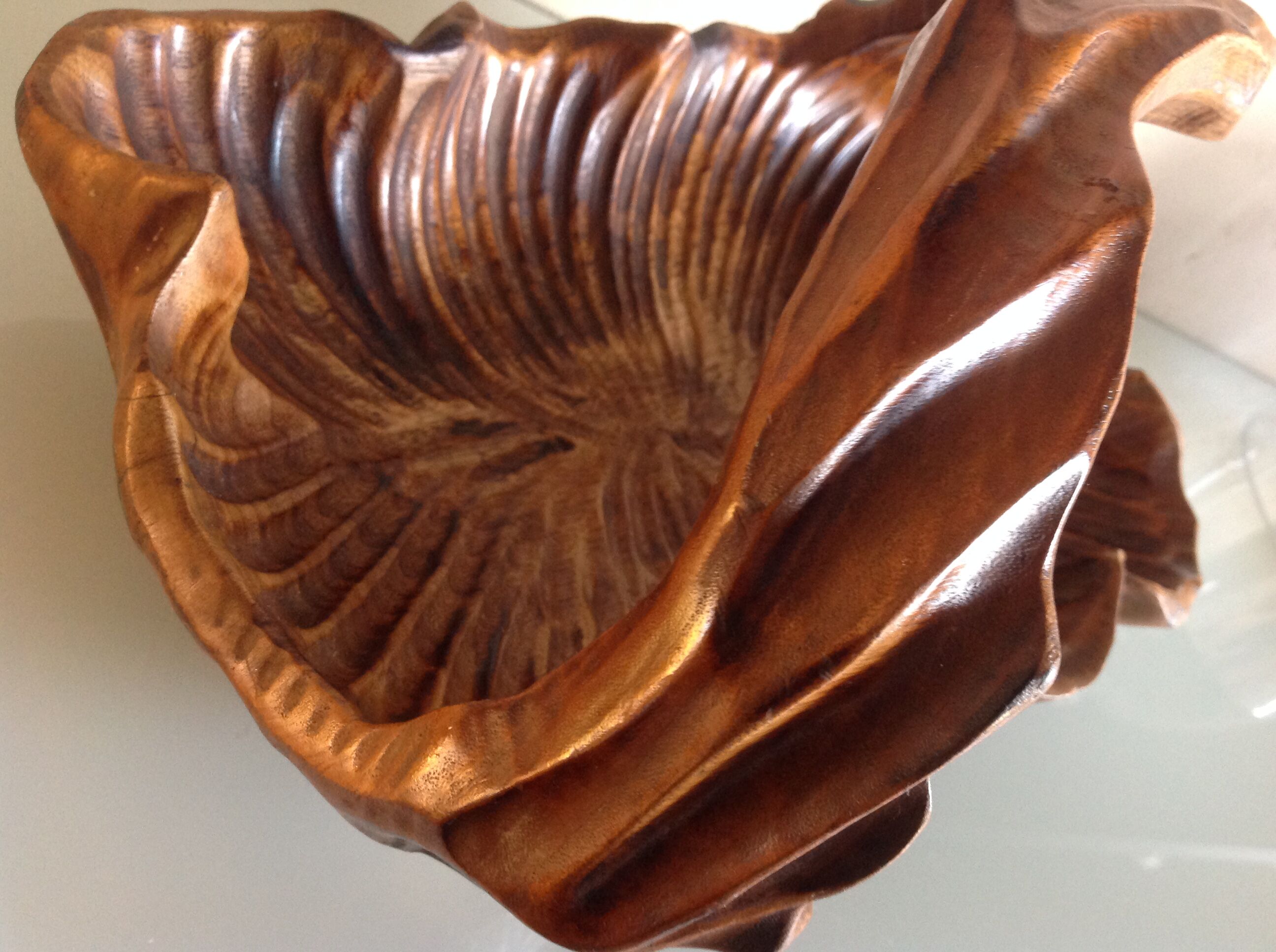 Brutalist carved wood fruit basket / vintage 60s-70s