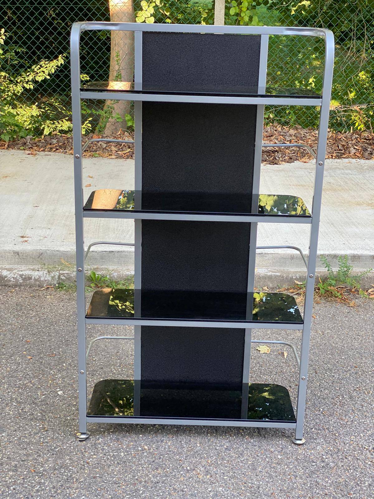 Vintage shelf in chrome metal and smoked glass 143cm
