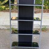 Vintage shelf in chrome metal and smoked glass 143cm