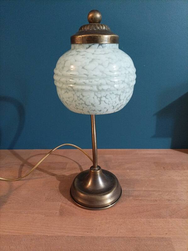 Bedside lamp in room with patinated golden globe Clichy blue