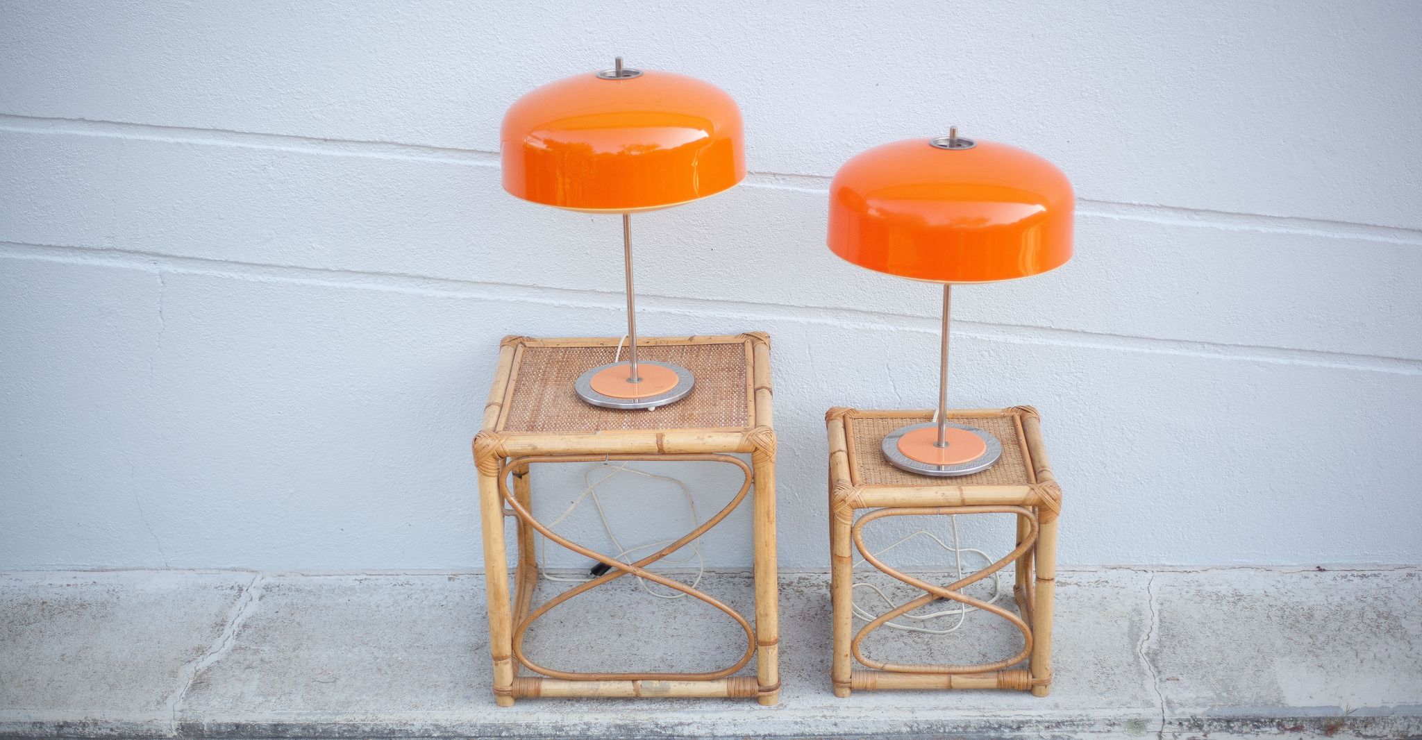 Pair of orange mushroom lamp, bedside lamp, vintage lamp, retro, seventies