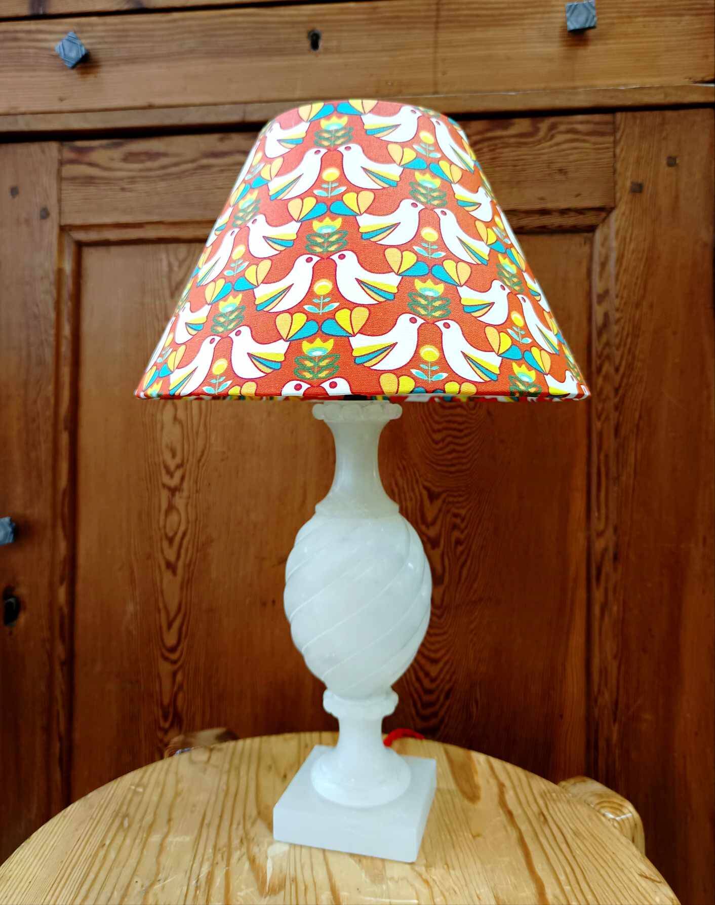 Vintage Alabaster Lamp and Bird Shade