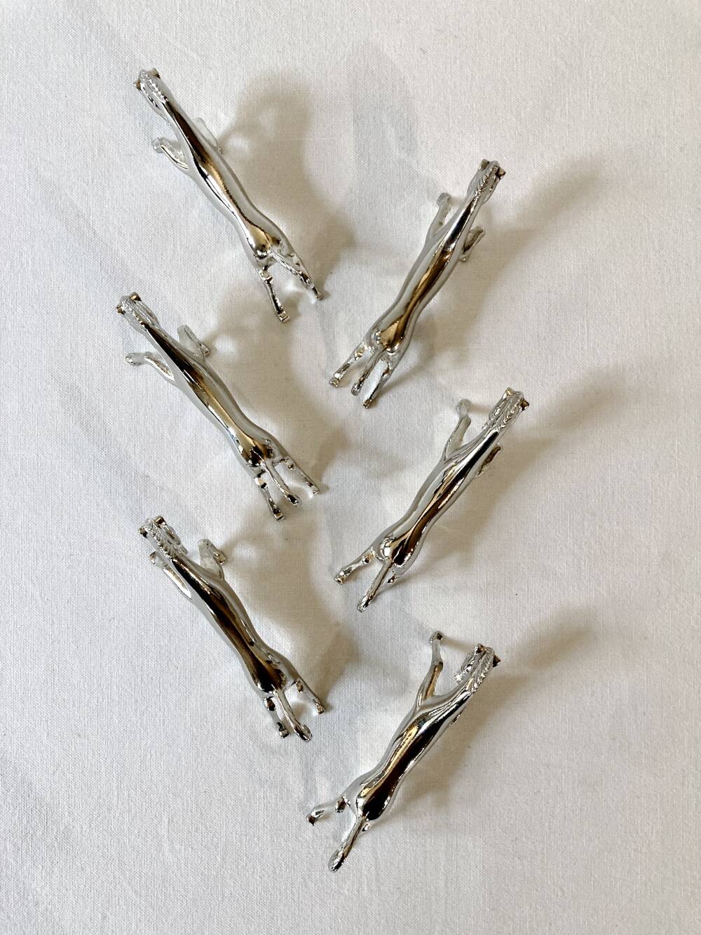 6 silver-plated knife rests in the shape of a horse. 1960s.