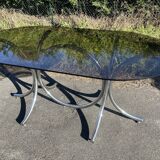 Table de salle à manger verre chrome design vintage