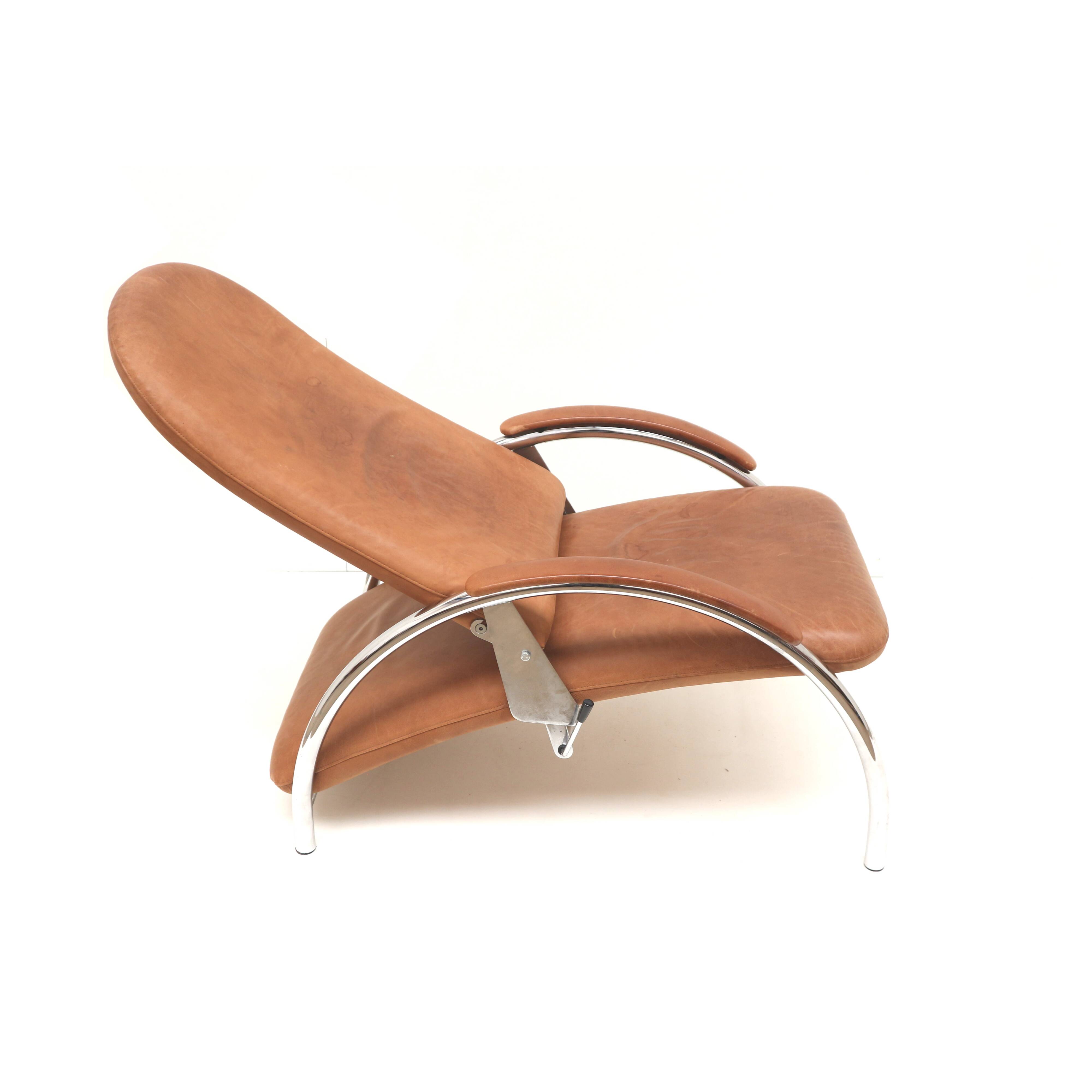 Optima adjustable relax armchair by Ingmar Relling in cognac leather