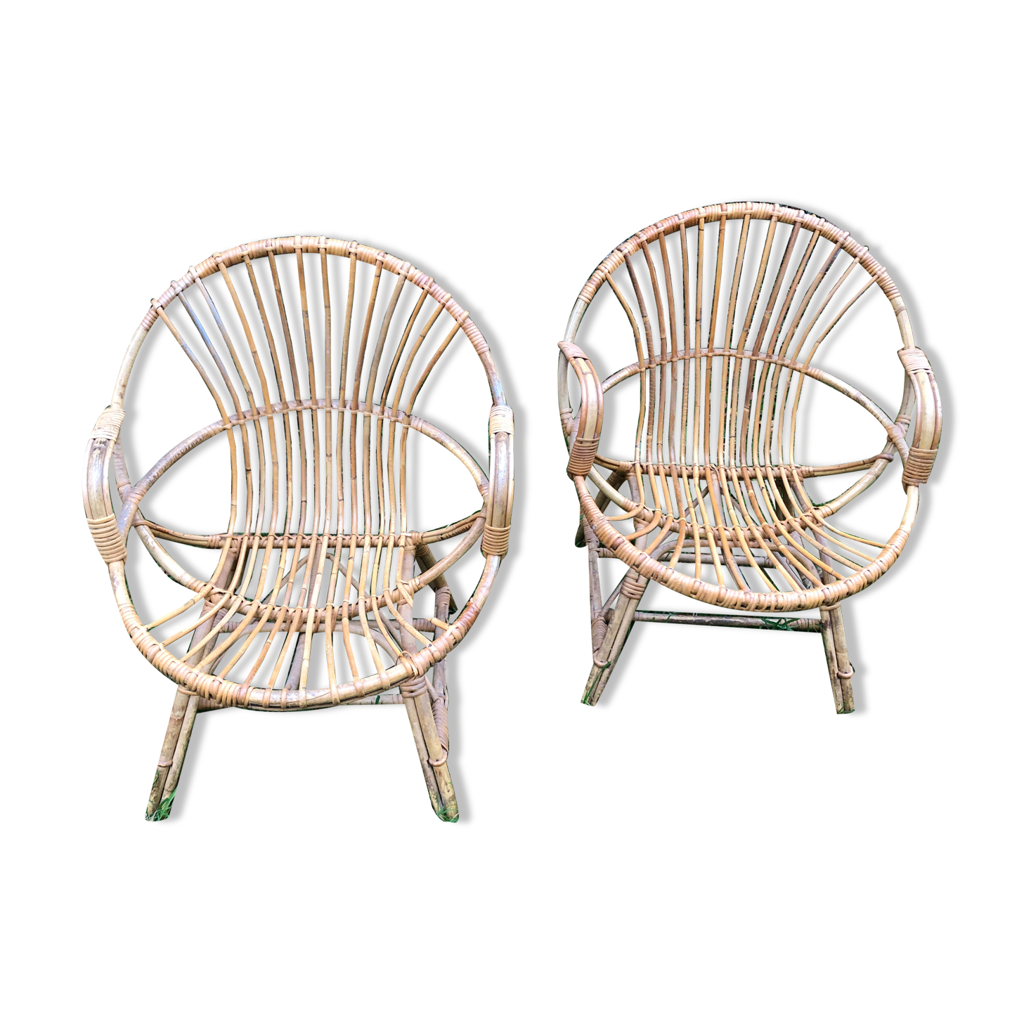 Bamboo rattan armchairs 60s