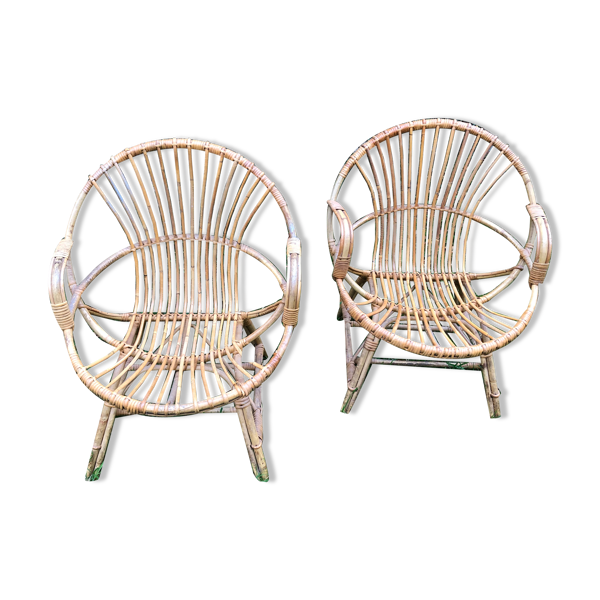 Fauteuils rotin bambou années 60