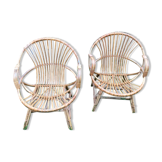 Bamboo rattan armchairs 60s