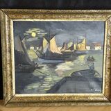 20th Century School - Art Deco - Oil on canvas - Seascape of boats in port - Clair o
