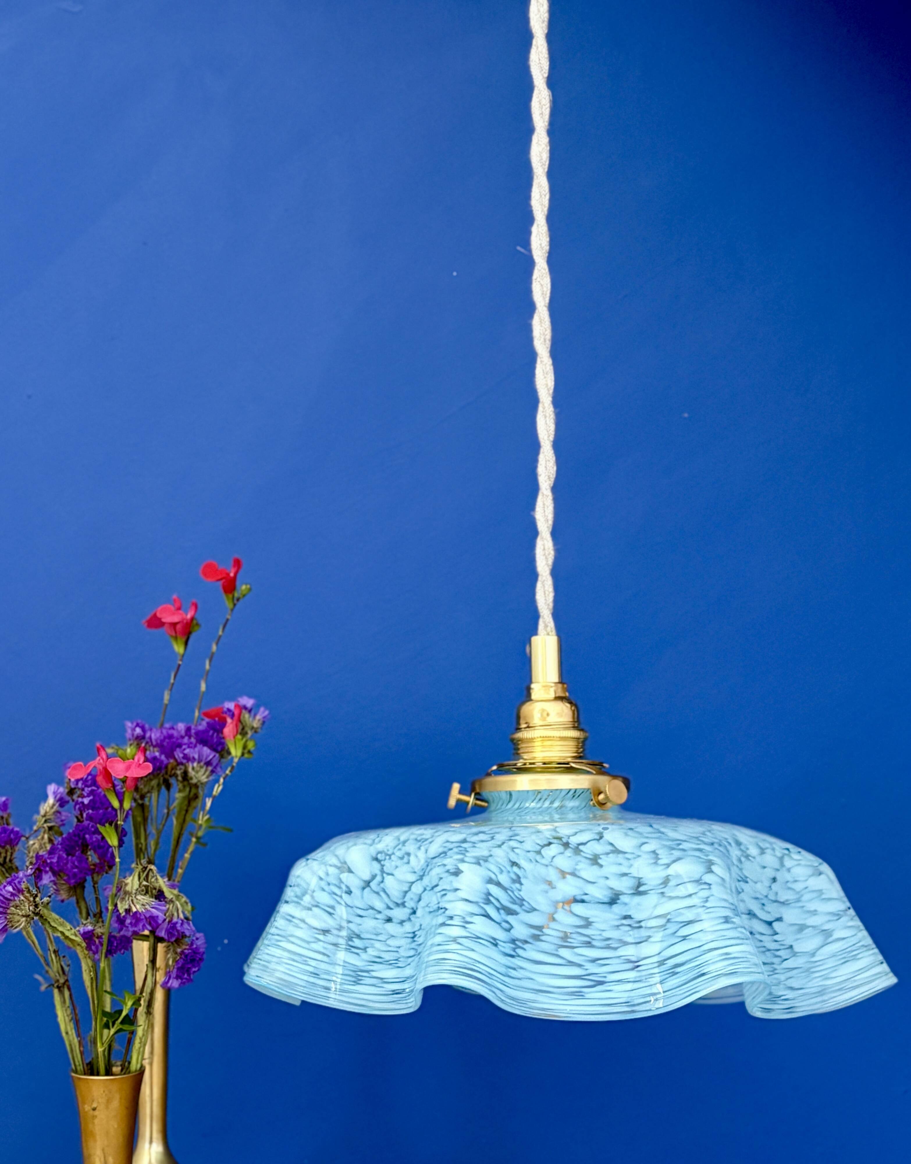Vintage blue Clichy glass pendant light