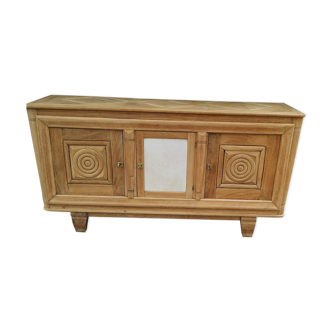Enfilade 2 portes en chêne blanchi et 1 porte céramique beige