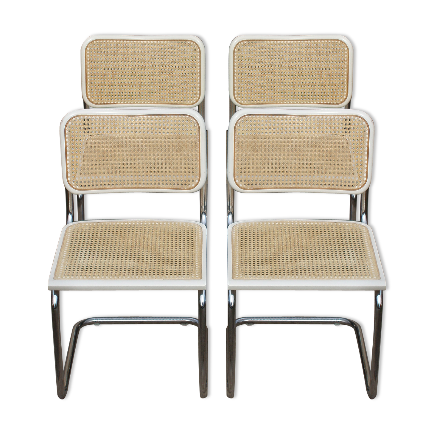 4 white chairs Cesca B 32 by Marcel Breuer made in Italy 1998