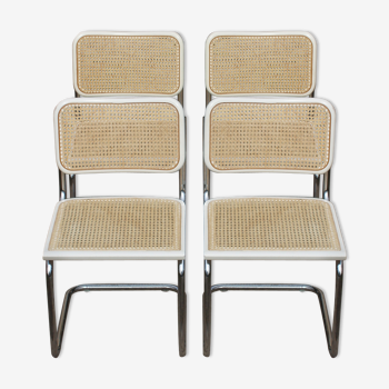 Set de 4 chaises blanches Cesca B 32 de Marcel Breuer made in Italy 1998