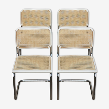 4 white chairs Cesca B 32 by Marcel Breuer made in Italy 1998