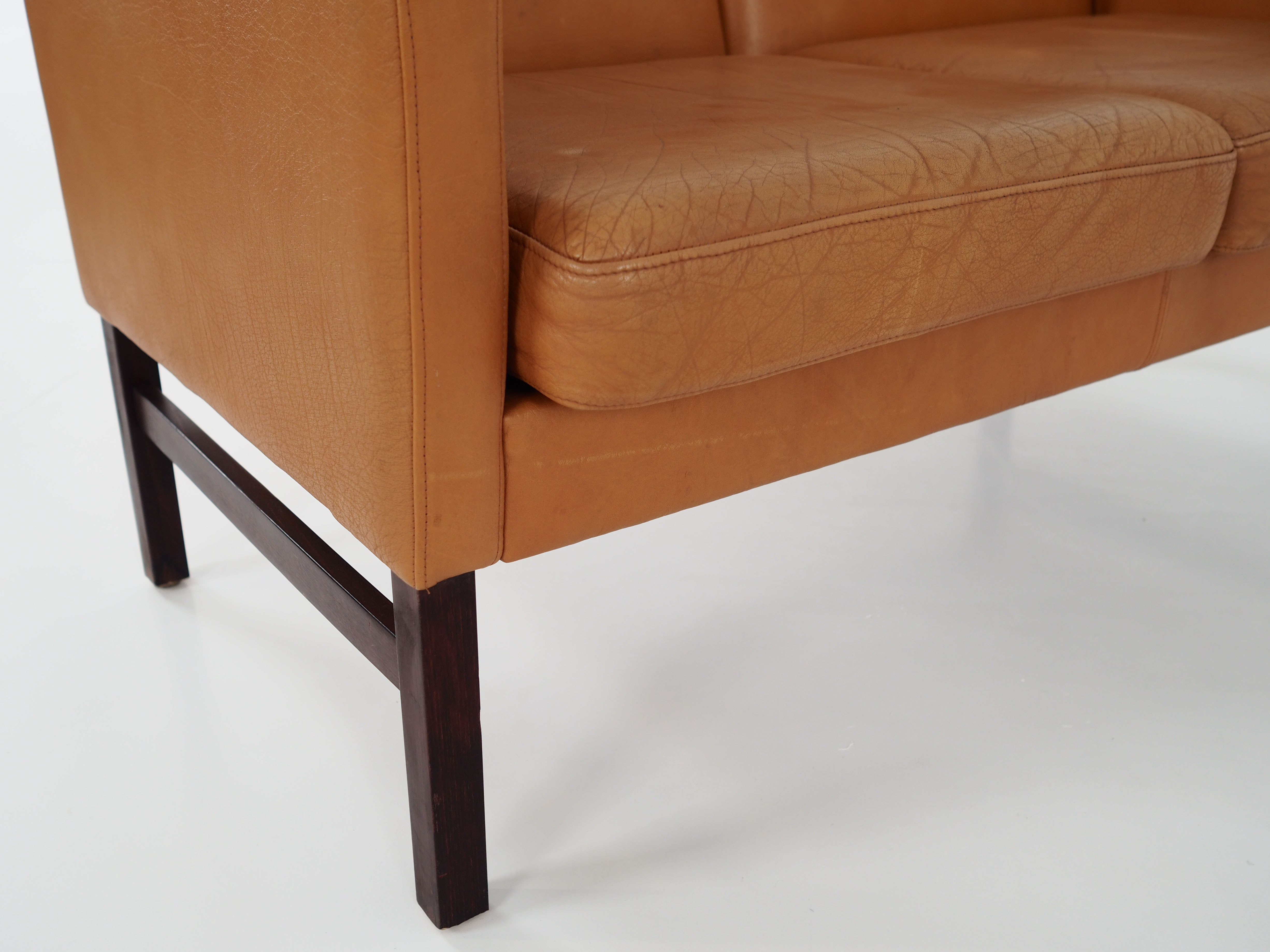 Leather two-seater sofa, 70s Scandinavian design