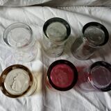 6 small multi-color smoked pea glasses