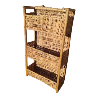 Rattan shelf 46 cm high with 3 floors vintage