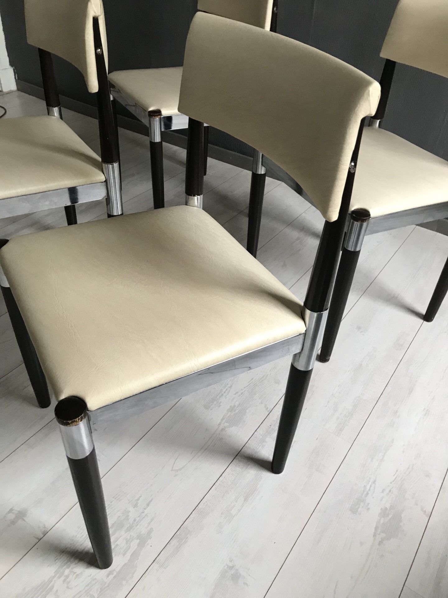 4 x Vintage Dining Table Chairs Chrome Wood 1960s