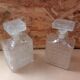 Pair of molded glass whiskey liqueur carafes + vintage stoppers