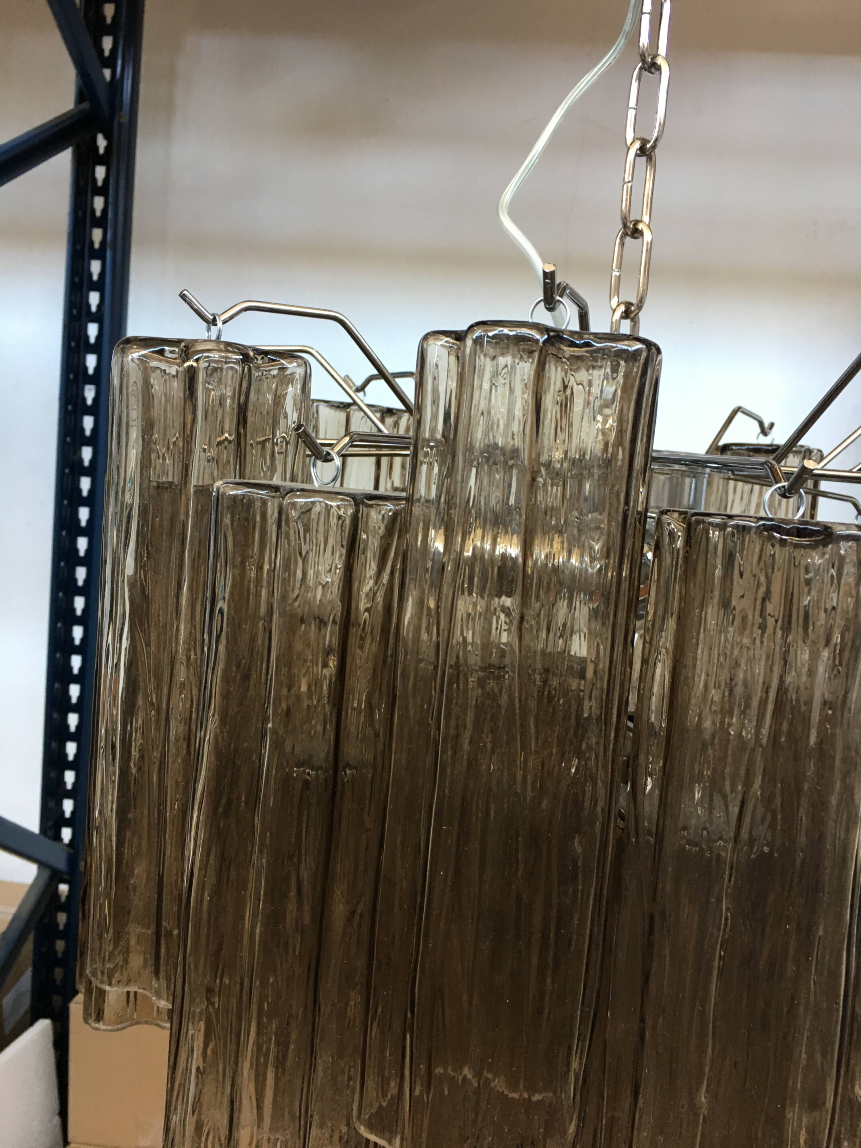 Chandelier in Murano glass "Tronchi" with chrome metal