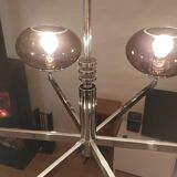 6-light chandelier by Italian designer Sciolari, chrome and smoked glass - 1970s - Vintage