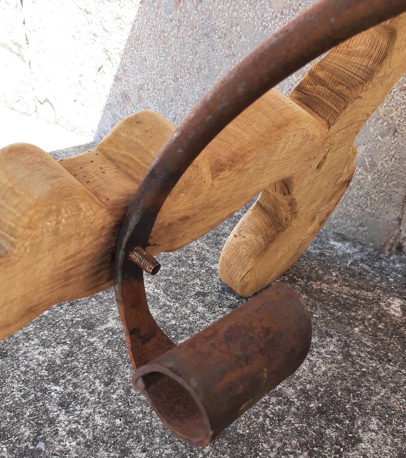 Oak farmhouse table with lyre legs. (Spanish table)