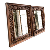 Set of 2 identical vintage wooden mirrors in Ib style